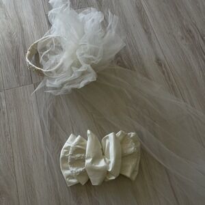 VTG Wedding Ivory Veil Lace Headband Combs Tulle Barrette 3 Piece Romantic